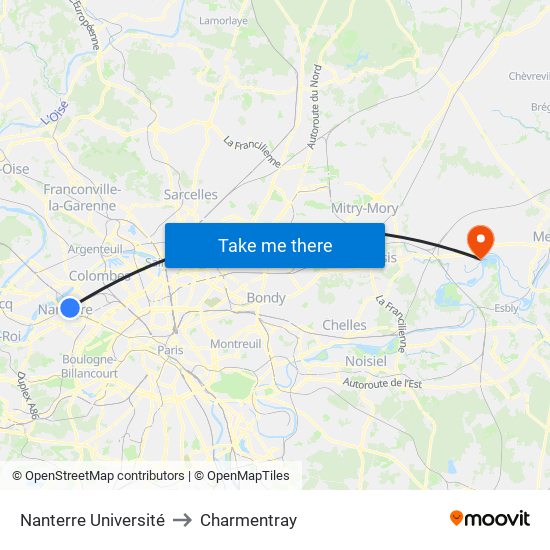 Nanterre Université to Charmentray map
