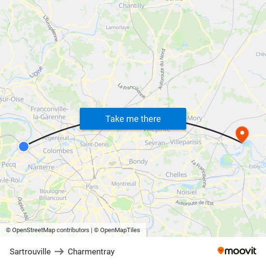 Sartrouville to Charmentray map