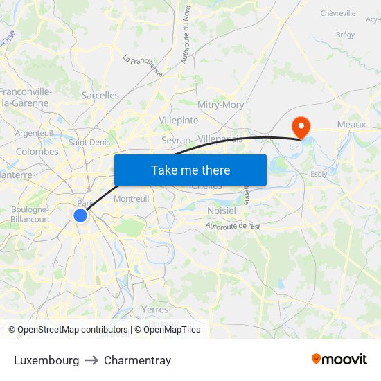 Luxembourg to Charmentray map
