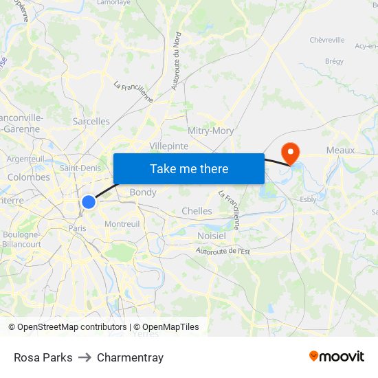 Rosa Parks to Charmentray map