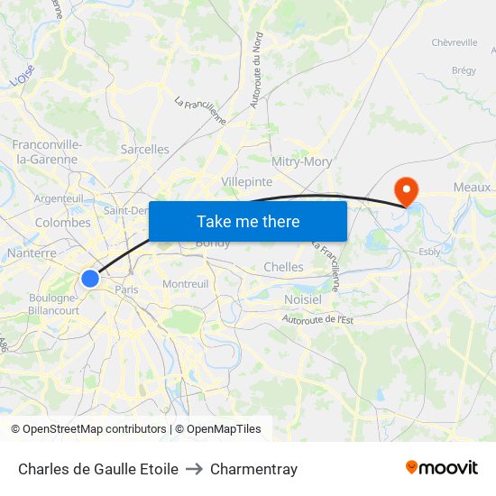 Charles de Gaulle Etoile to Charmentray map