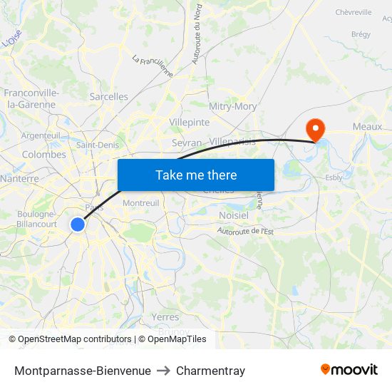 Montparnasse-Bienvenue to Charmentray map