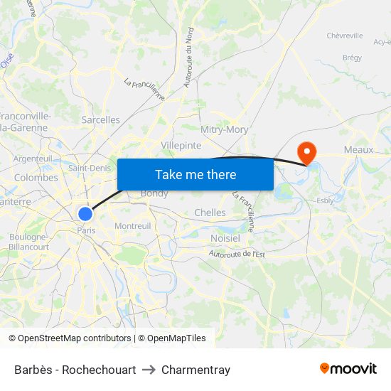 Barbès - Rochechouart to Charmentray map