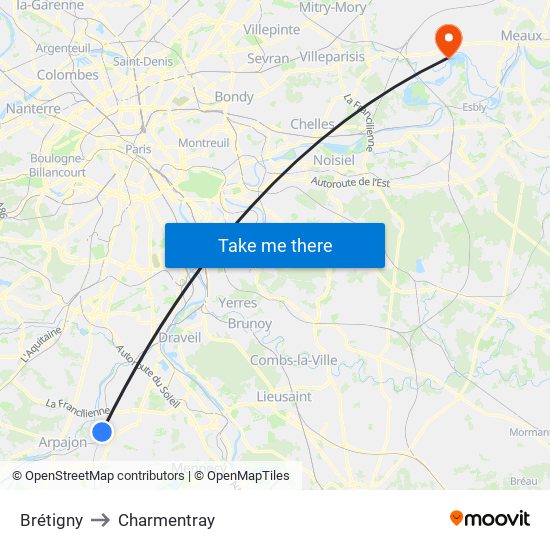 Brétigny to Charmentray map
