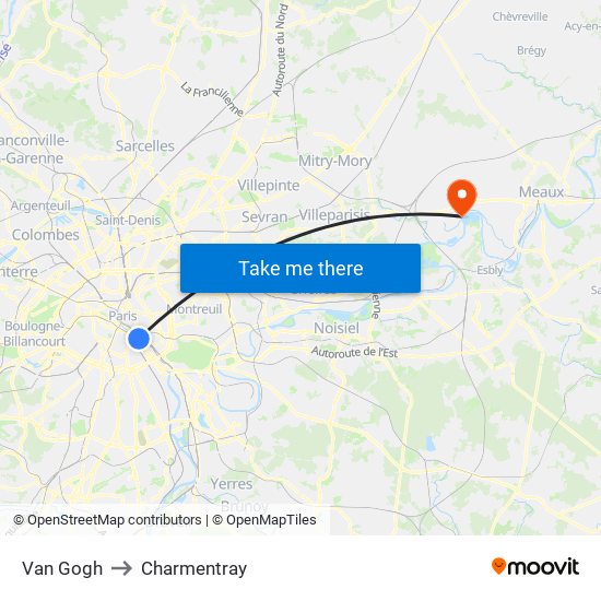 Van Gogh to Charmentray map