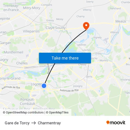 Gare de Torcy to Charmentray map