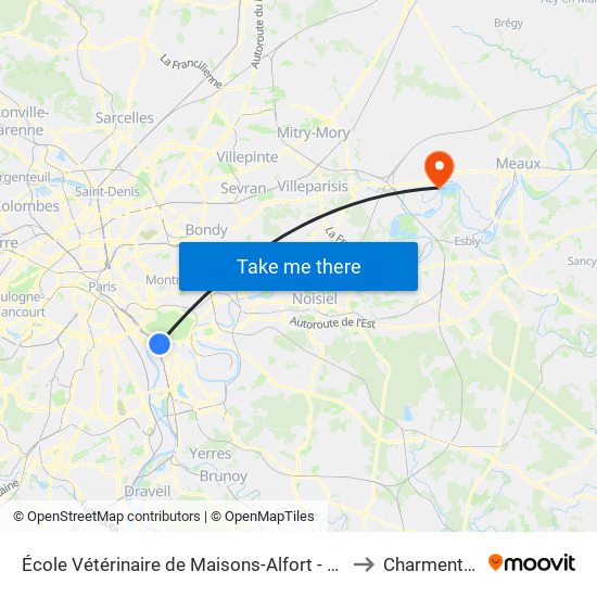 École Vétérinaire de Maisons-Alfort - Métro to Charmentray map