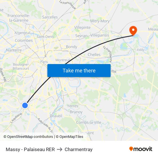 Massy - Palaiseau RER to Charmentray map