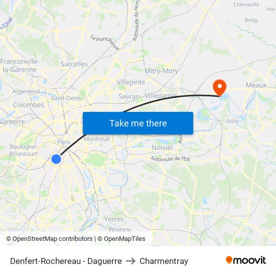 Denfert-Rochereau - Daguerre to Charmentray map