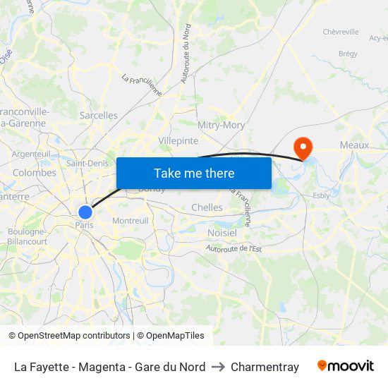 La Fayette - Magenta - Gare du Nord to Charmentray map