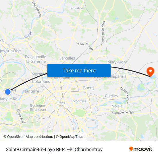 Saint-Germain-En-Laye RER to Charmentray map