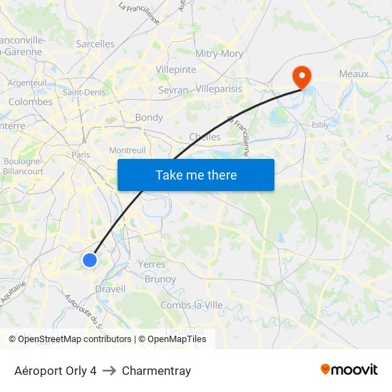 Aéroport Orly 4 to Charmentray map