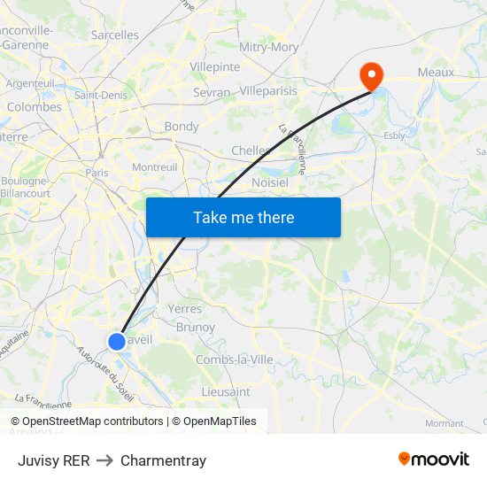 Juvisy RER to Charmentray map