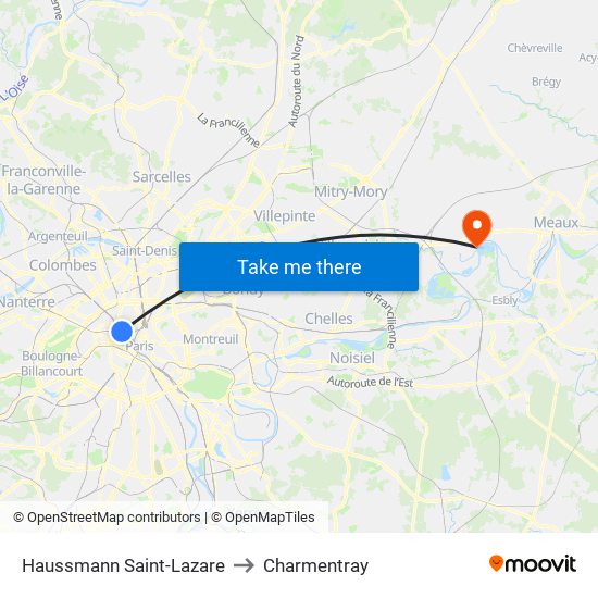 Haussmann Saint-Lazare to Charmentray map