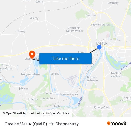 Gare de Meaux (Quai D) to Charmentray map