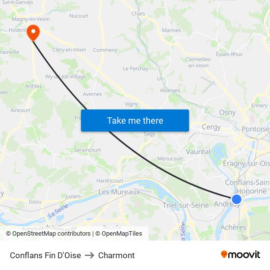 Conflans Fin D'Oise to Charmont map