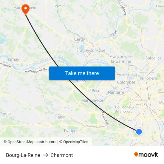 Bourg-La-Reine to Charmont map