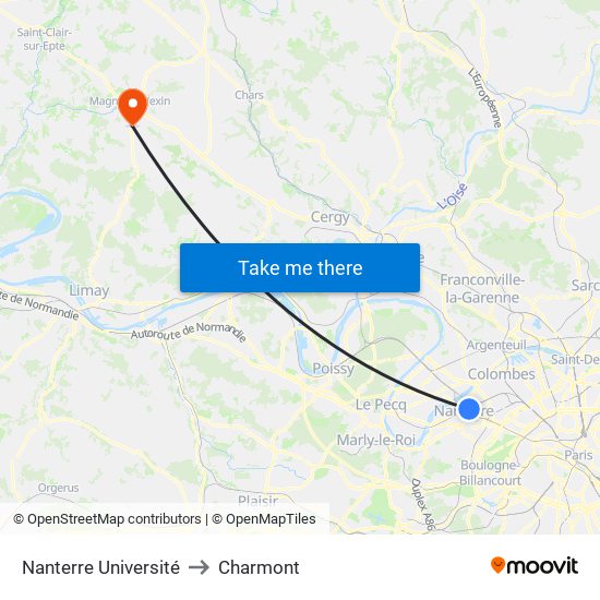 Nanterre Université to Charmont map