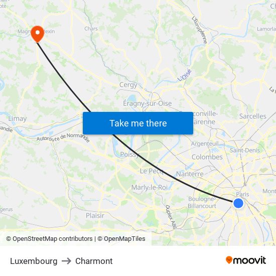 Luxembourg to Charmont map