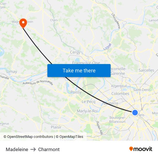 Madeleine to Charmont map