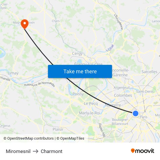 Miromesnil to Charmont map