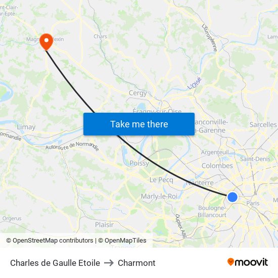 Charles de Gaulle Etoile to Charmont map