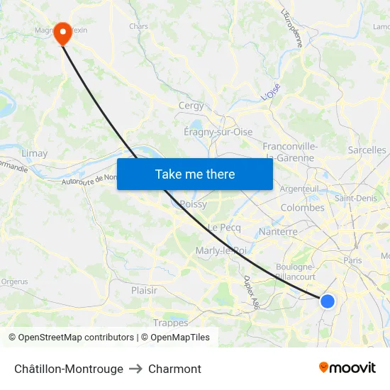 Châtillon-Montrouge to Charmont map