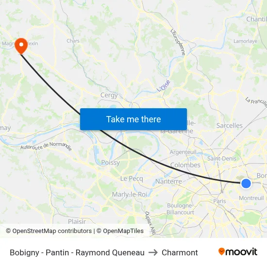 Bobigny - Pantin - Raymond Queneau to Charmont map