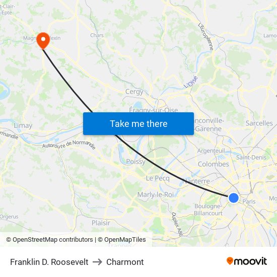 Franklin D. Roosevelt to Charmont map