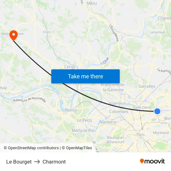 Le Bourget to Charmont map