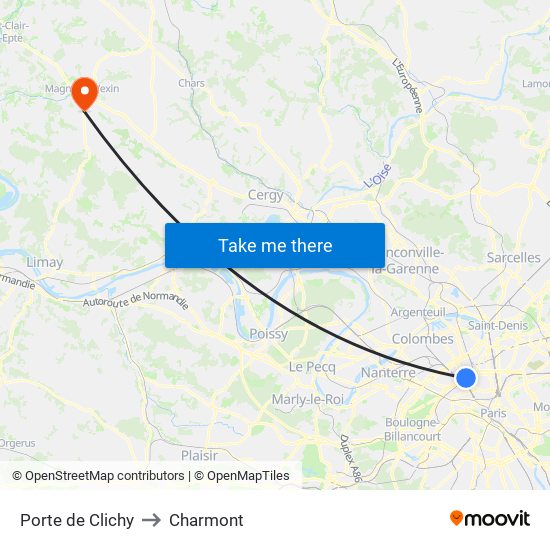 Porte de Clichy to Charmont map