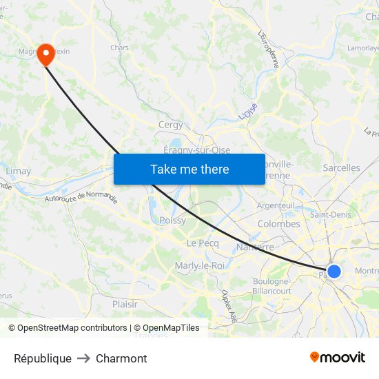 République to Charmont map