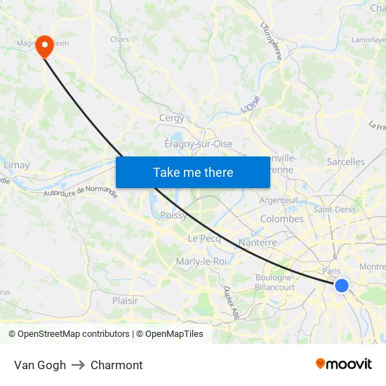 Van Gogh to Charmont map