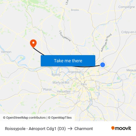 Roissypole - Aéroport Cdg1 (D3) to Charmont map