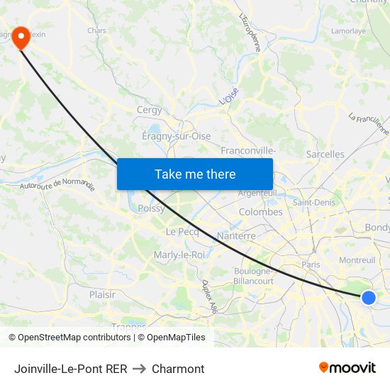 Joinville-Le-Pont RER to Charmont map