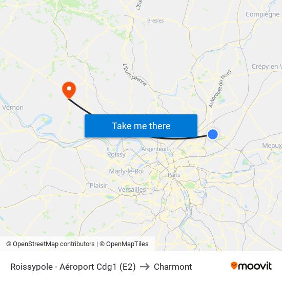 Roissypole - Aéroport Cdg1 (E2) to Charmont map