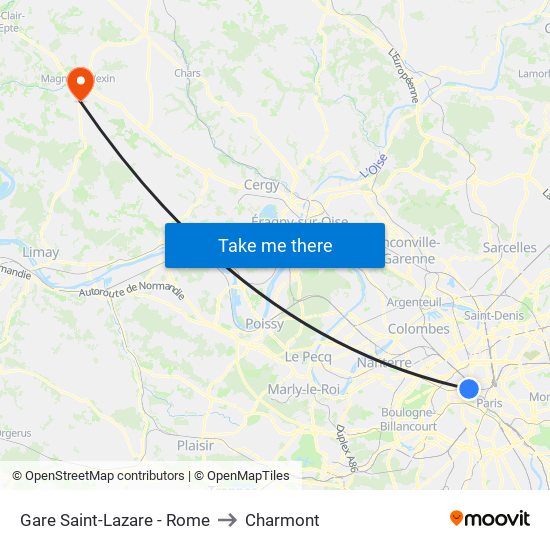 Gare Saint-Lazare - Rome to Charmont map