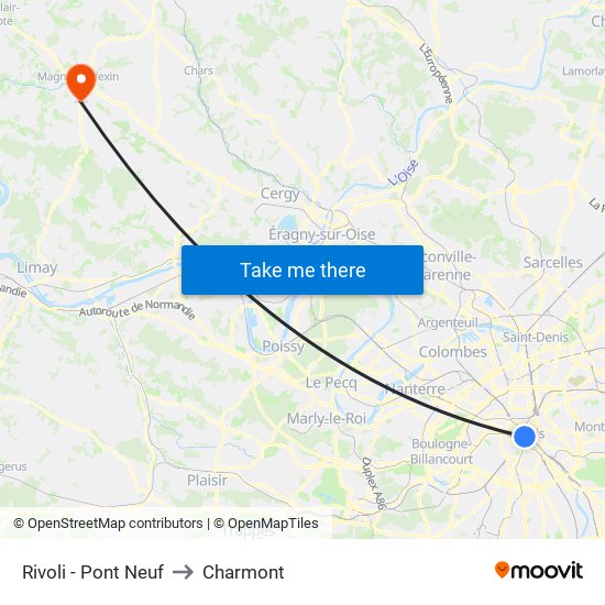 Rivoli - Pont Neuf to Charmont map