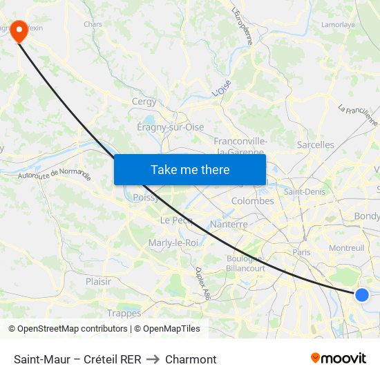 Saint-Maur – Créteil RER to Charmont map