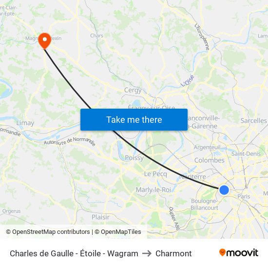 Charles de Gaulle - Étoile - Wagram to Charmont map