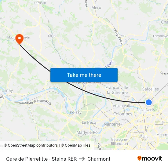 Gare de Pierrefitte - Stains RER to Charmont map