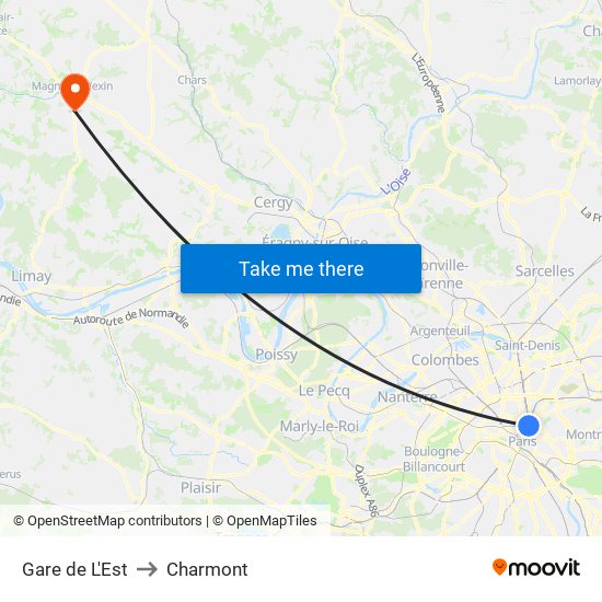 Gare de L'Est to Charmont map