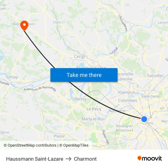 Haussmann Saint-Lazare to Charmont map