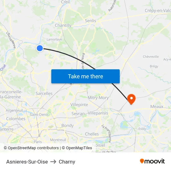 Asnieres-Sur-Oise to Charny map