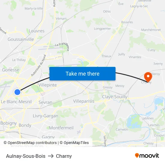 Aulnay-Sous-Bois to Charny map