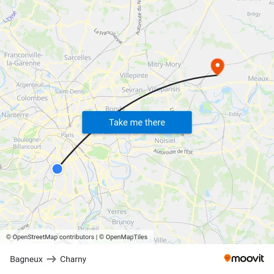 Bagneux to Charny map