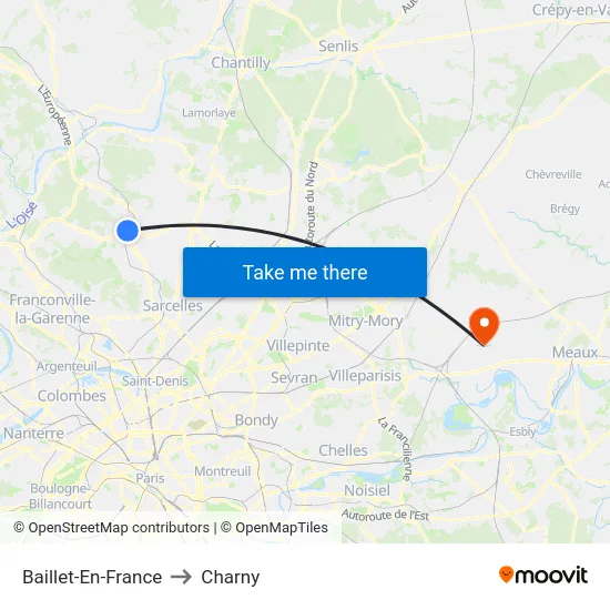 Baillet-En-France to Charny map