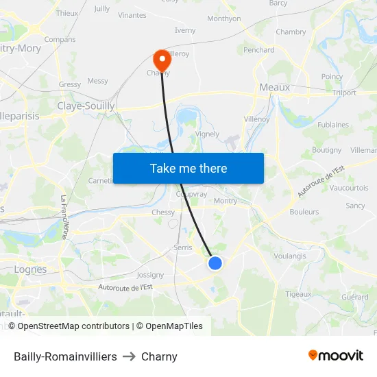 Bailly-Romainvilliers to Charny map