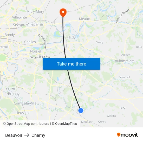 Beauvoir to Charny map