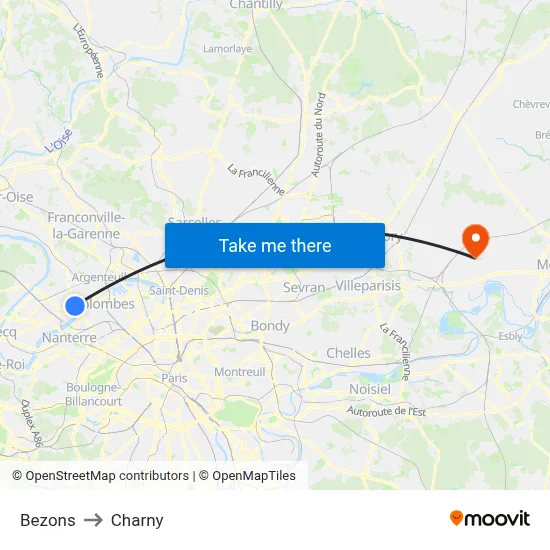 Bezons to Charny map